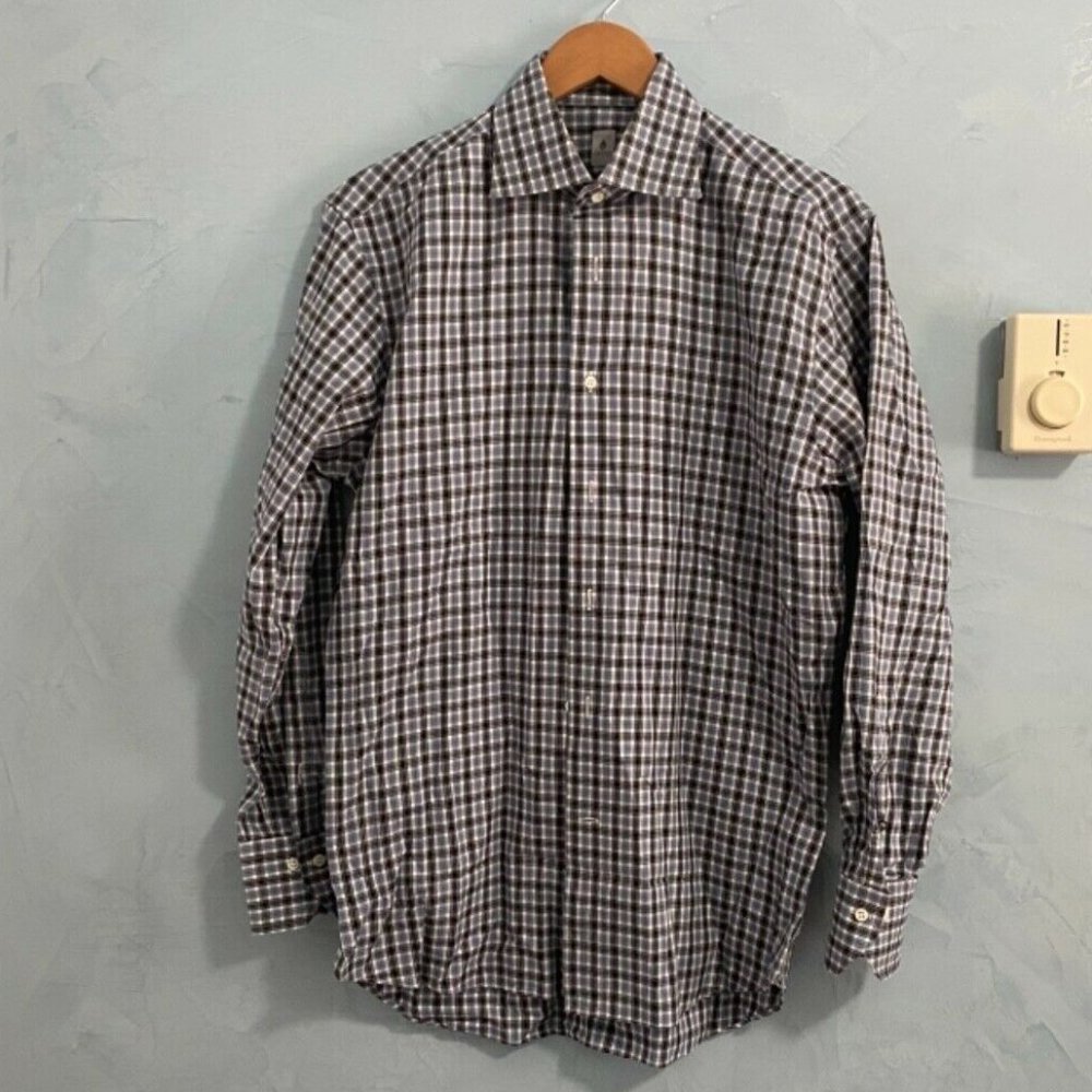 Aster 1973 Made In Italy Blue Chekered Dress Shirt Sz‎ M